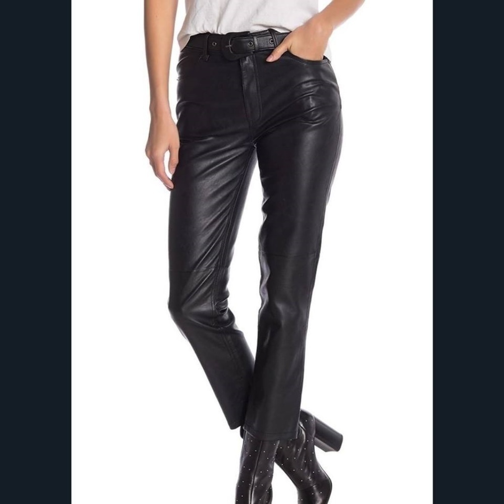 Free People Black Faux Leather Zip up Pants Size 25